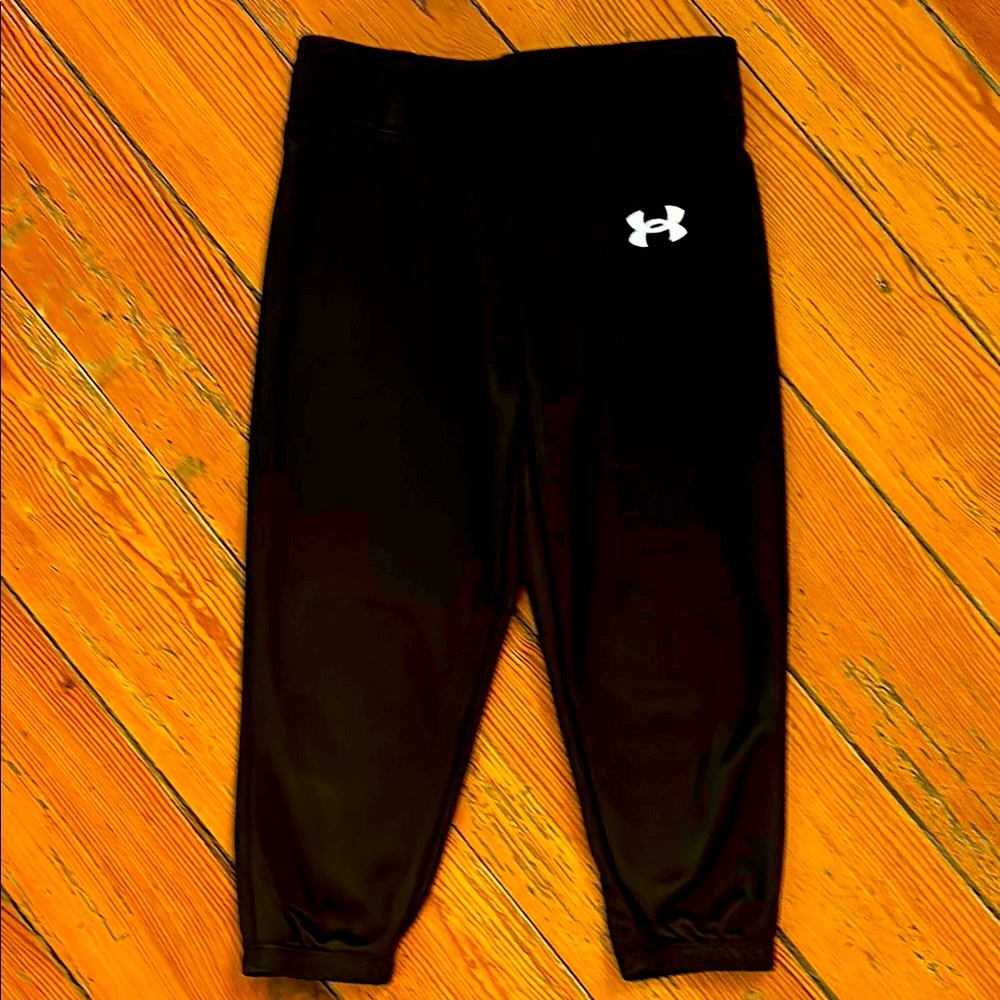 Girls Under Armour Black Softball Pants with Elastic Cuffs